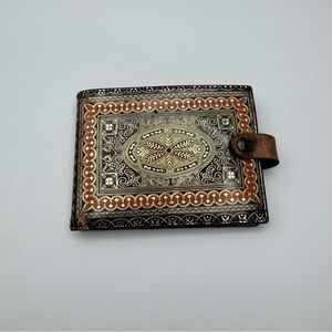 Vintage Genuine Calf Leather Italy Wallet Ornate Embossed Bill Fold